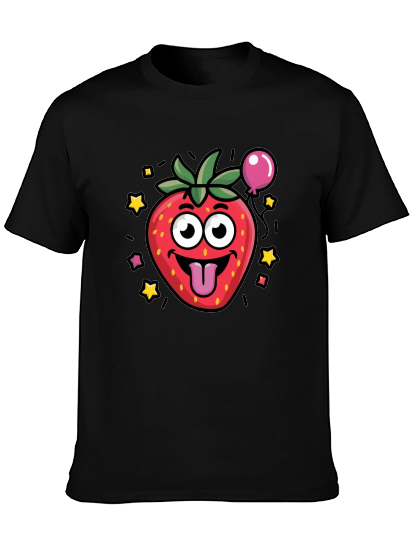 Strawberry Cartoon Graphic Black T-Shirt
