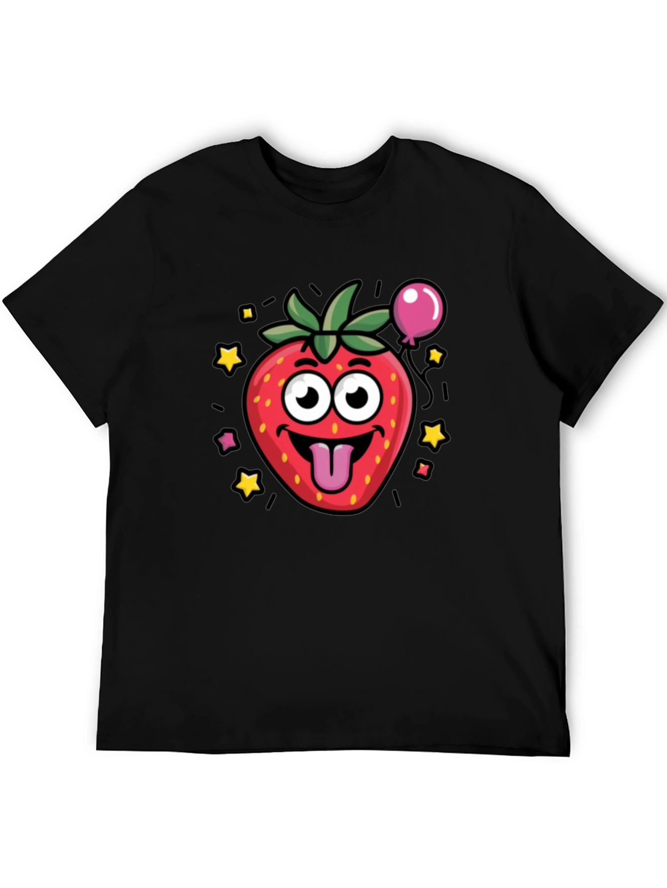 Strawberry Cartoon Graphic Black T-Shirt