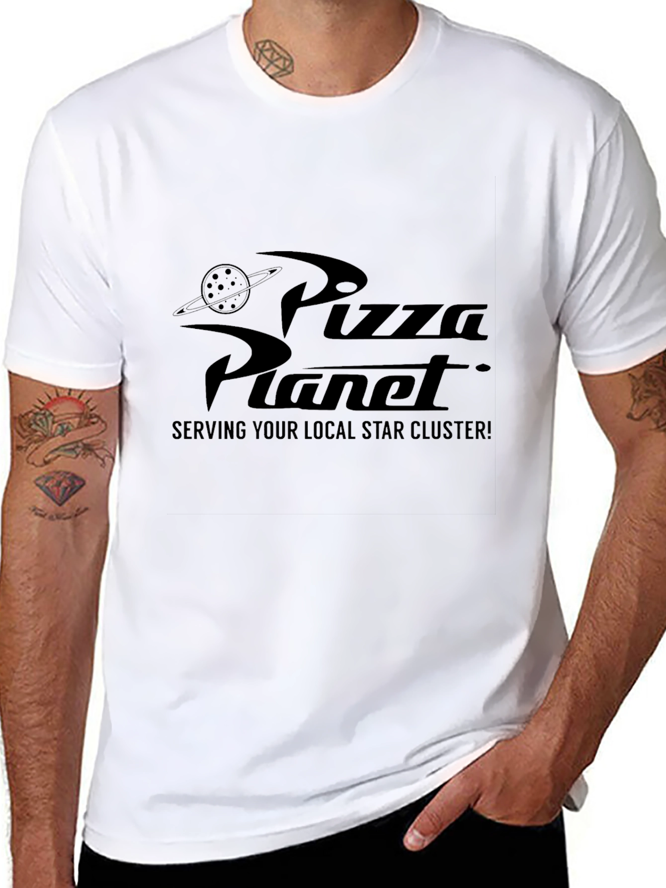 Pizza Planet Graphic Tee - Black Cotton Blend