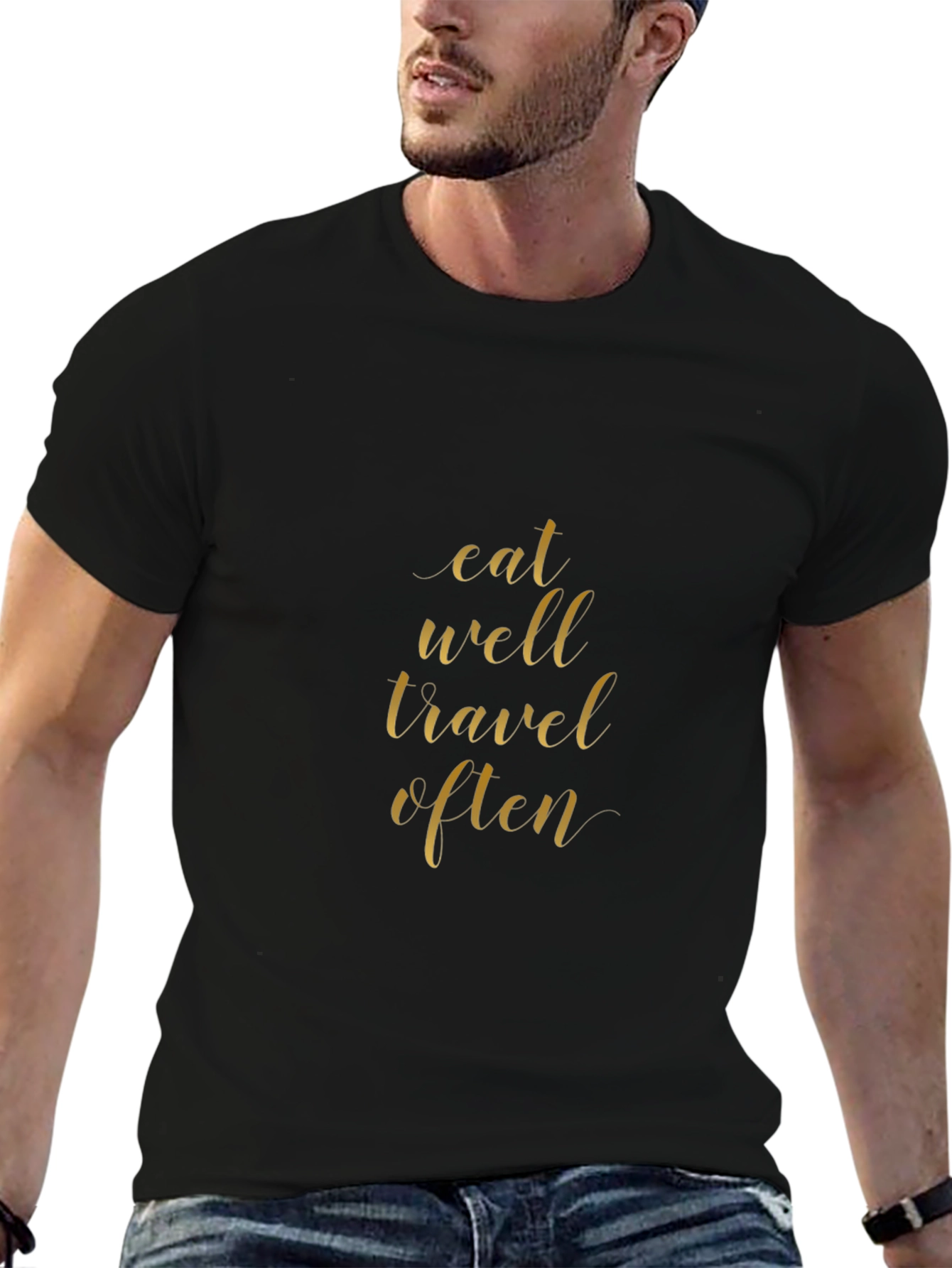 Eat Well Travel Often Black Graphic Tee