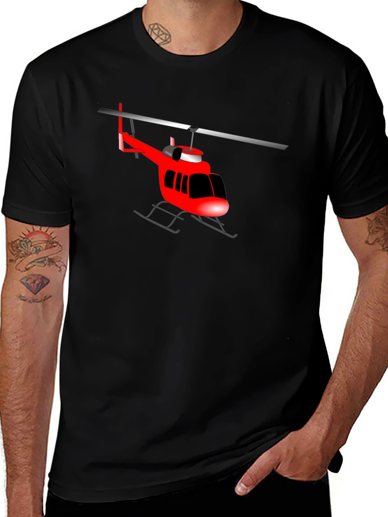 Red Helicopter Graphic T-Shirt - Casual Style