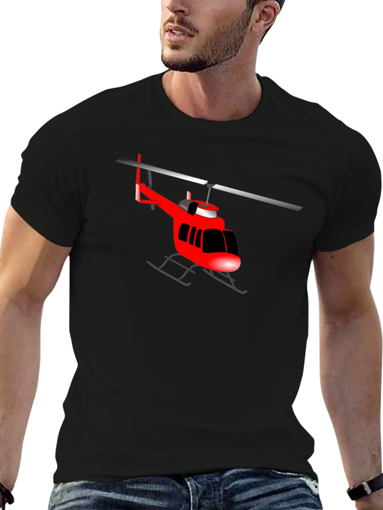 Red Helicopter Graphic T-Shirt - Casual Style