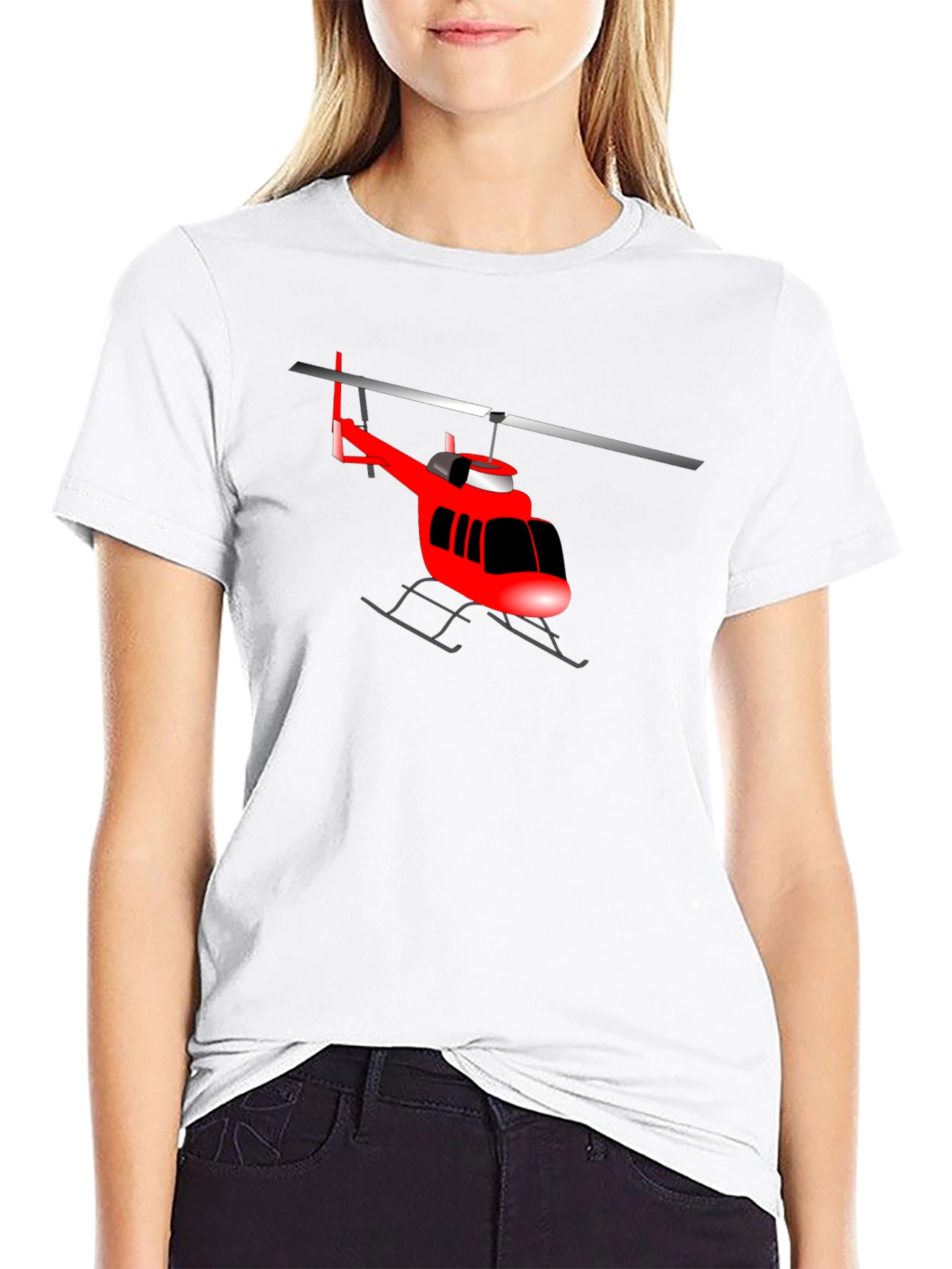 Red Helicopter Graphic T-Shirt - Casual Style