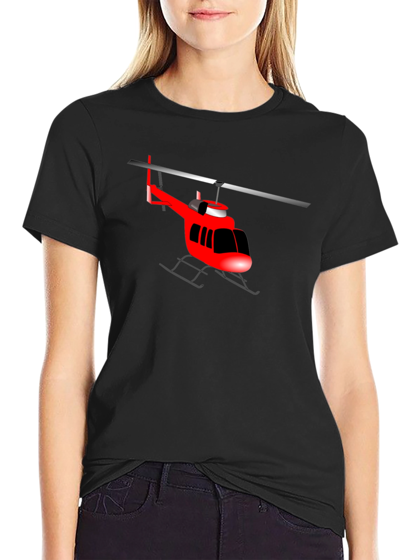 Red Helicopter Graphic T-Shirt - Casual Style