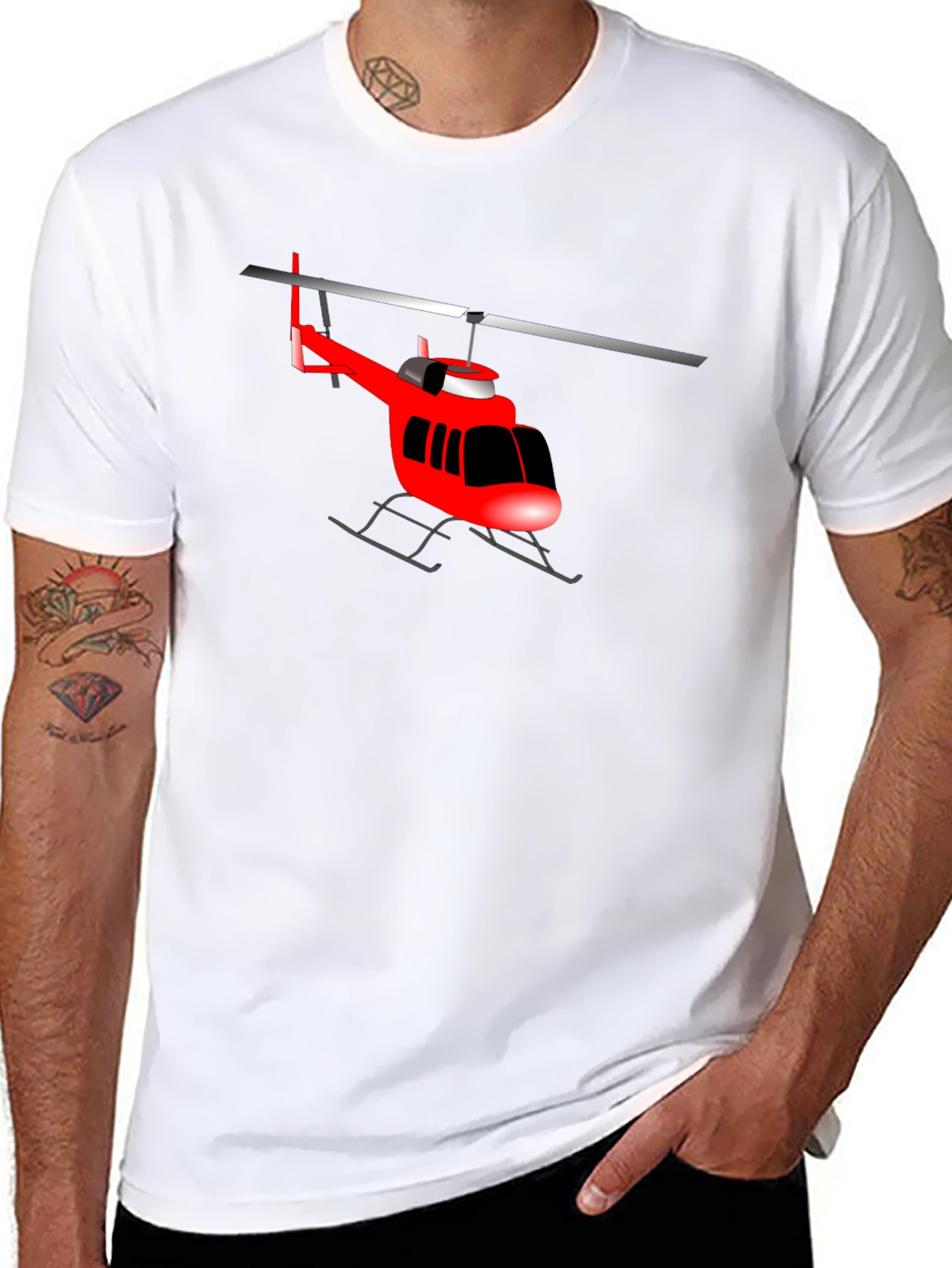 Red Helicopter Graphic T-Shirt - Casual Style