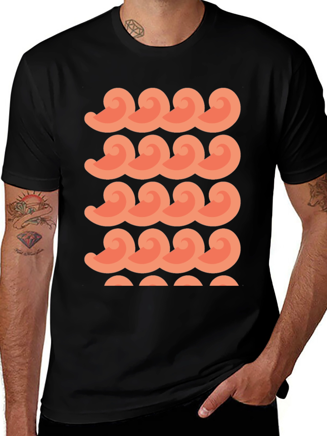 Retro Wave Design Black T-Shirt