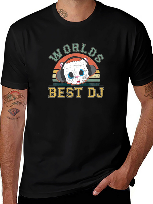 Worlds Best DJ Cat T-Shirt - Novelty Graphic Tee
