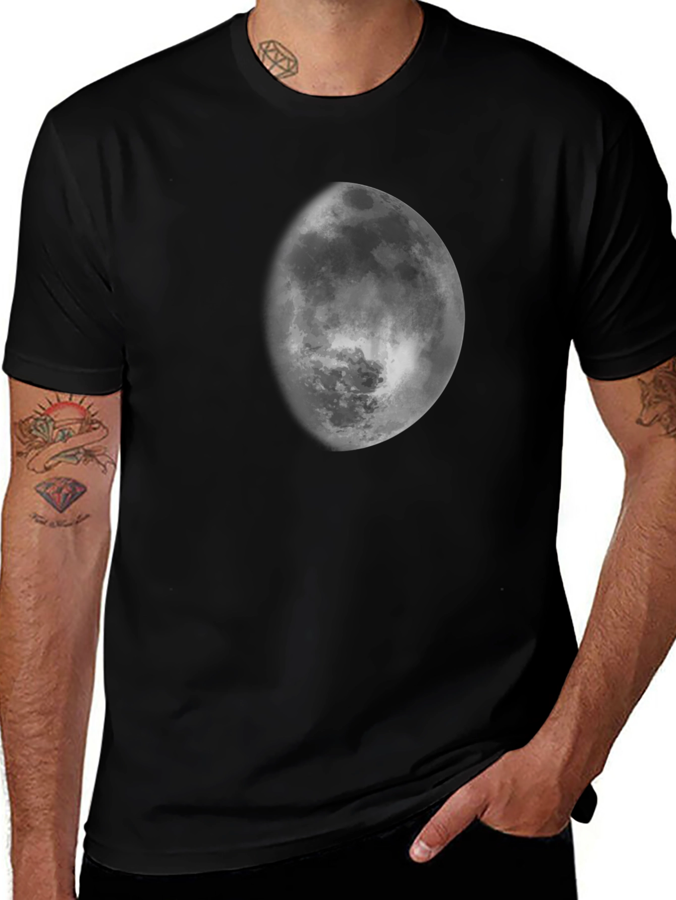 Lunar Phase Black T-Shirt - Celestial Design