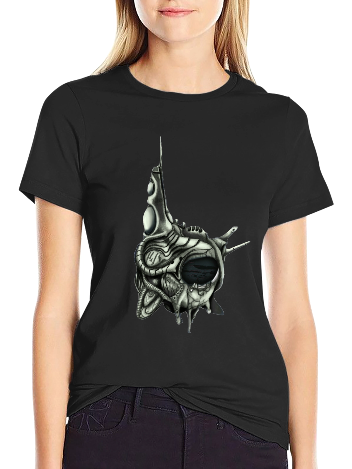 Cybernetic Skull T-Shirt - Dark Sci-Fi Style