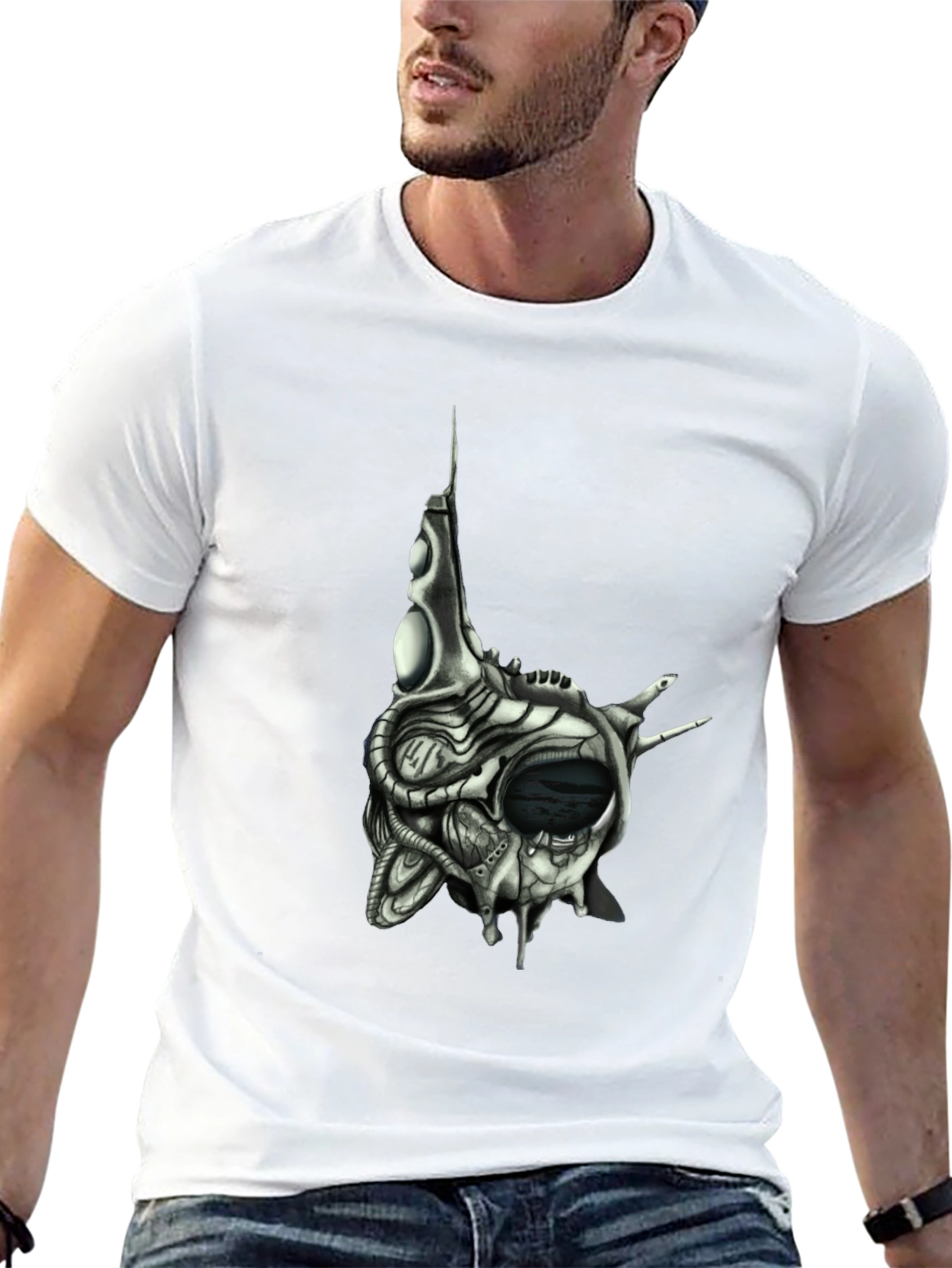 Cybernetic Skull T-Shirt - Dark Sci-Fi Style