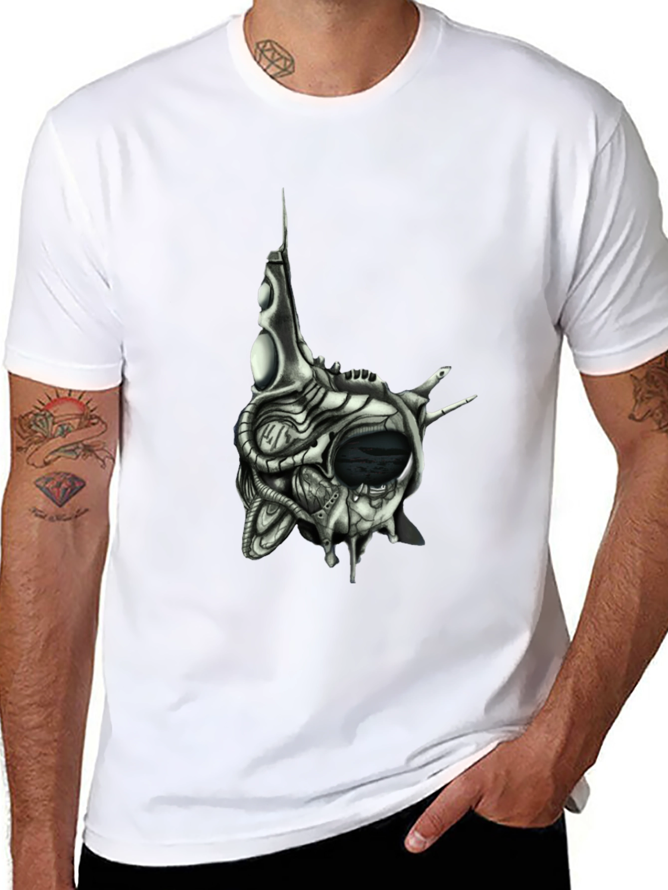 Cybernetic Skull T-Shirt - Dark Sci-Fi Style
