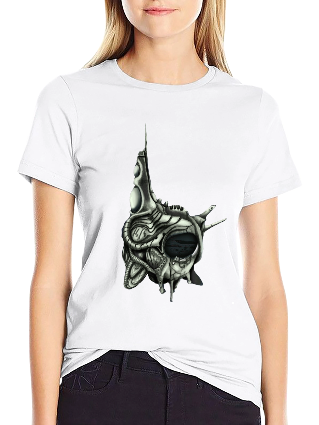Cybernetic Skull T-Shirt - Dark Sci-Fi Style