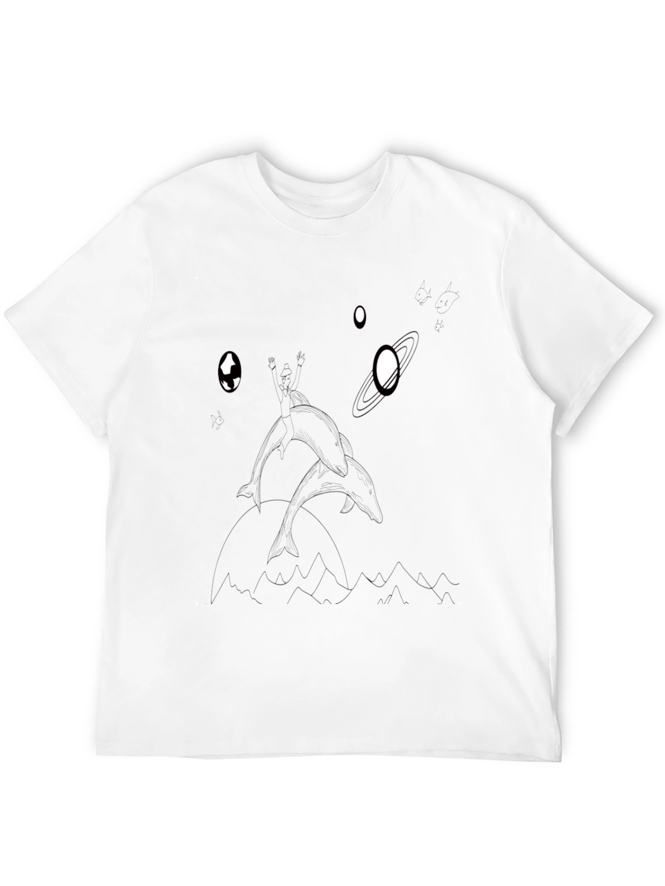 Dolphin in Space Graphic T-Shirt - Black Cotton Tee