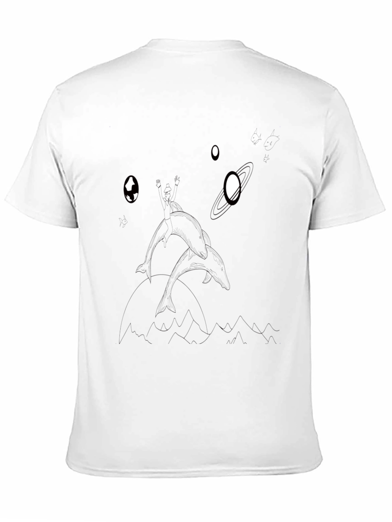 Dolphin in Space Graphic T-Shirt - Black Cotton Tee