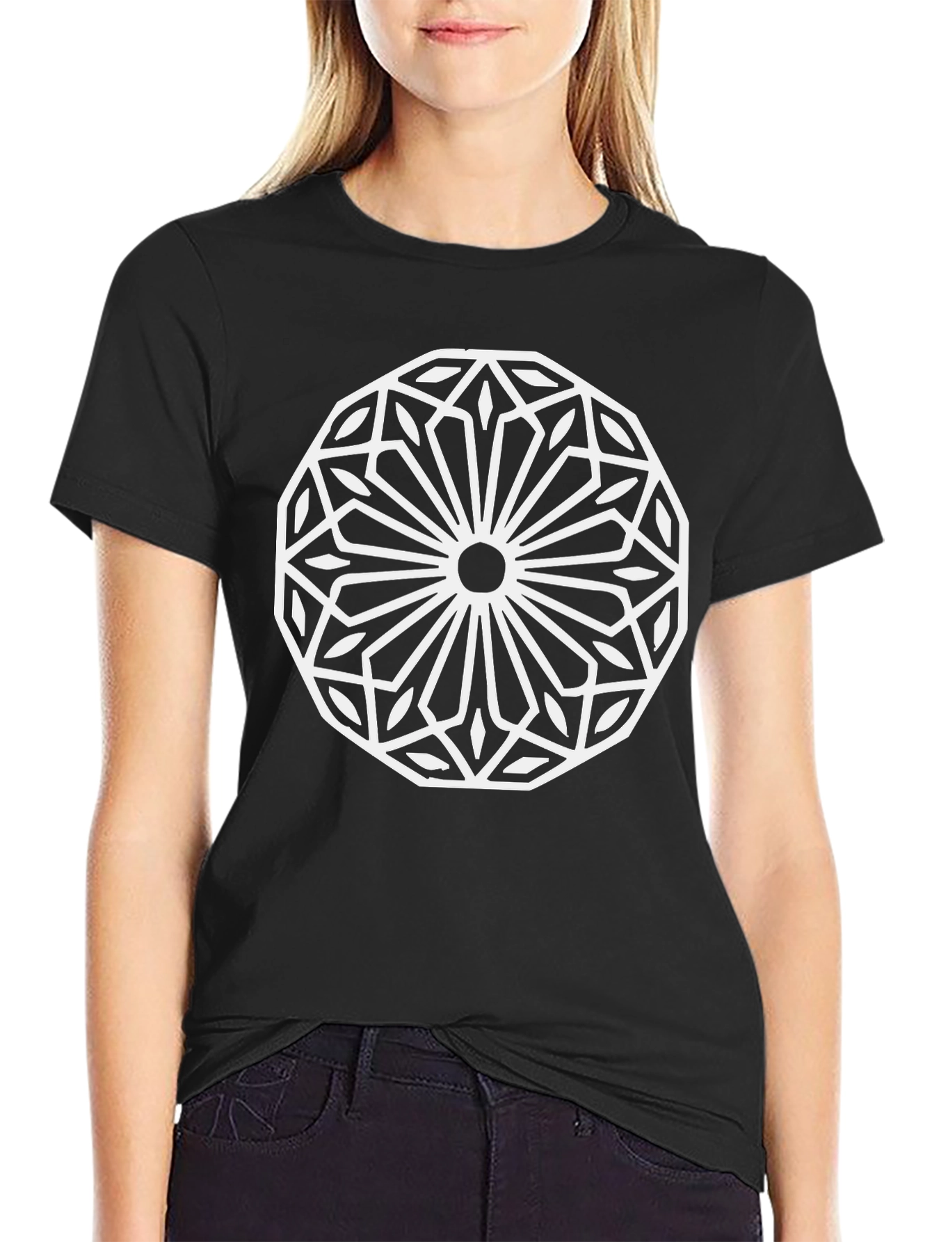Geometric Mandala Graphic Tee - Black