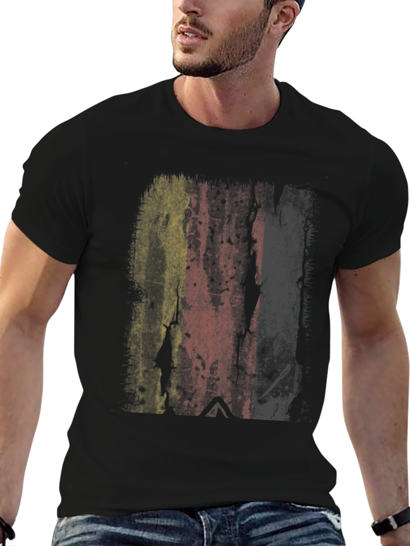 Distressed Belgium Flag Graphic T-Shirt
