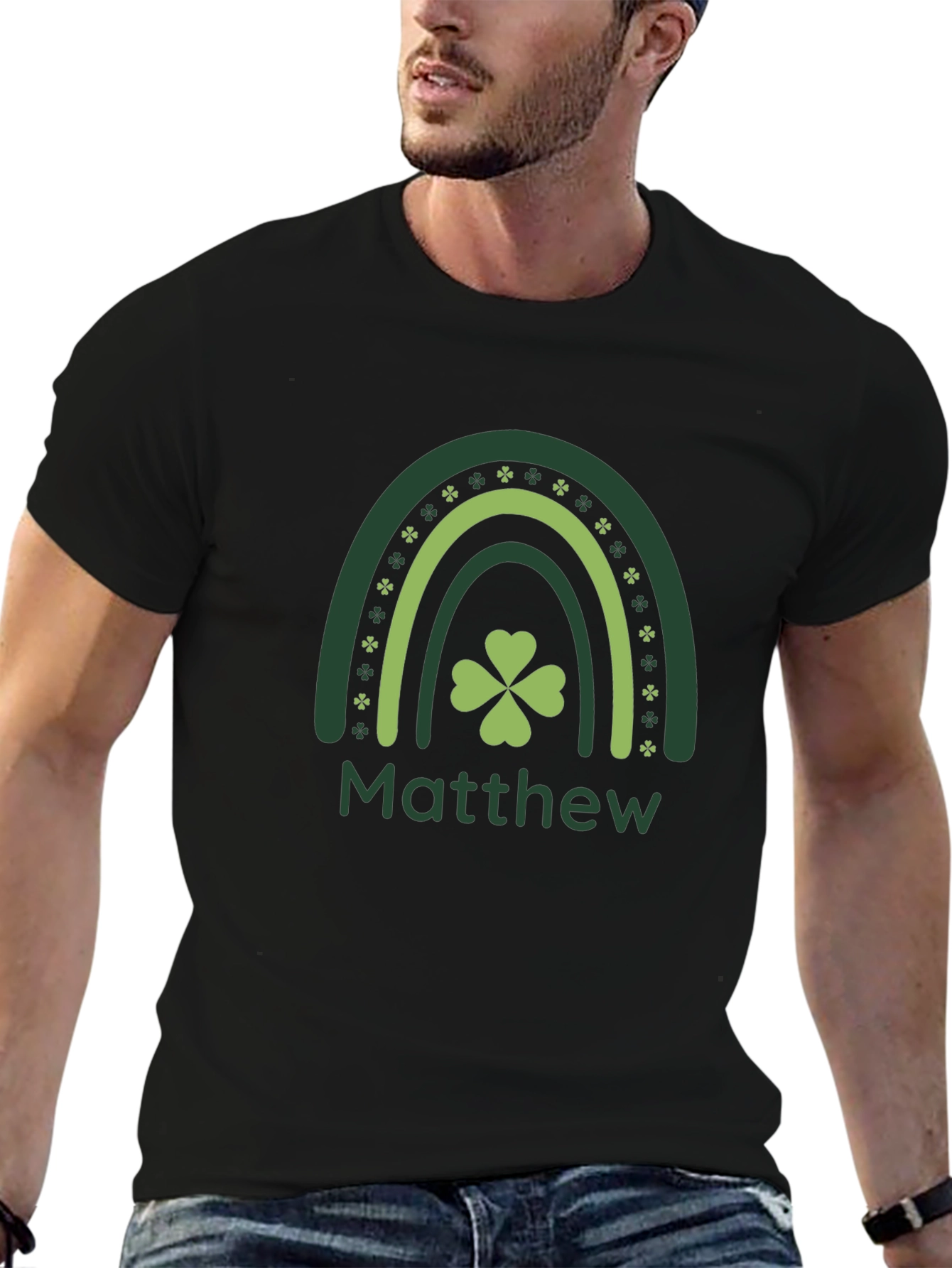 St. Patricks Day Matthew Rainbow Clover T-Shirt
