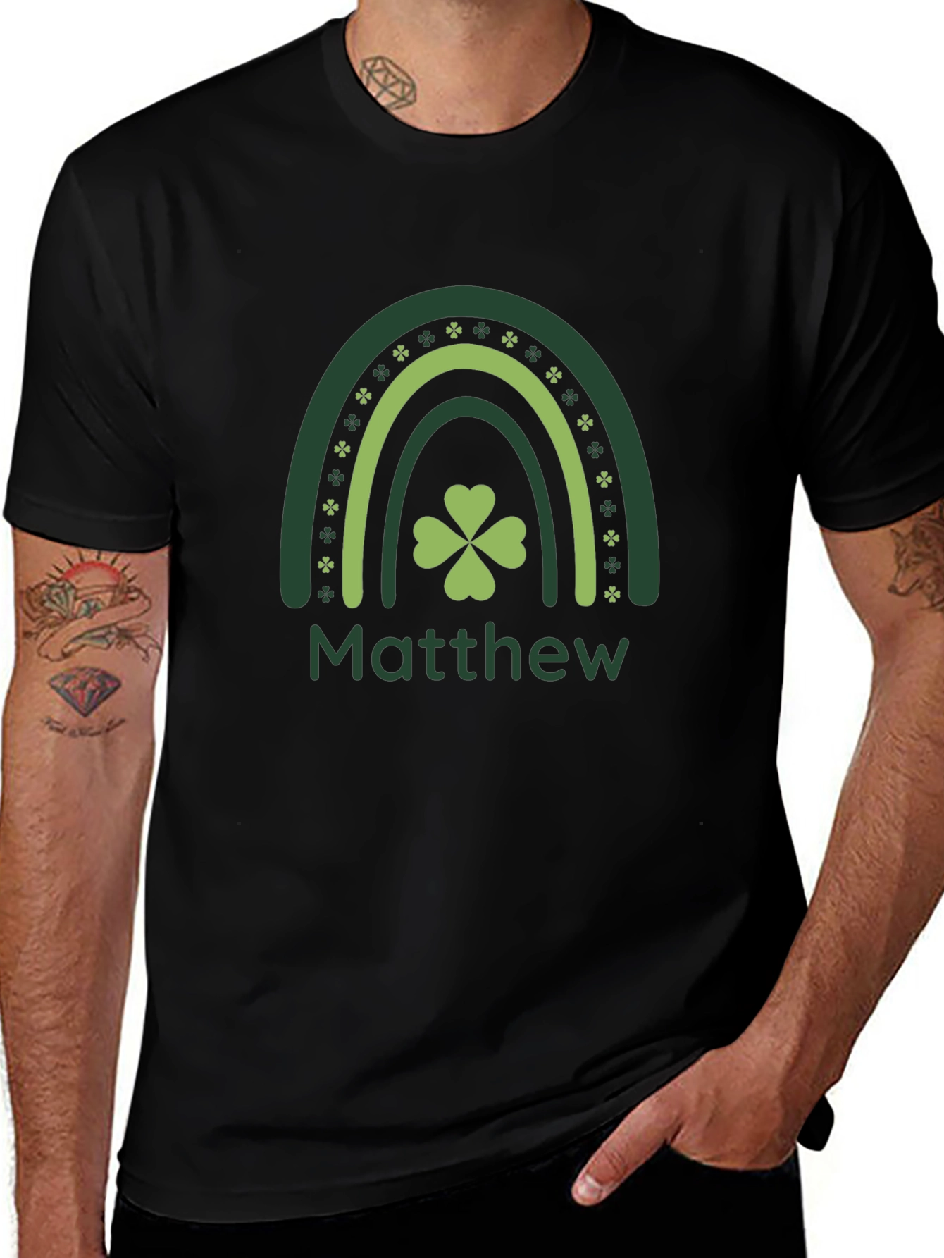 St. Patricks Day Matthew Rainbow Clover T-Shirt