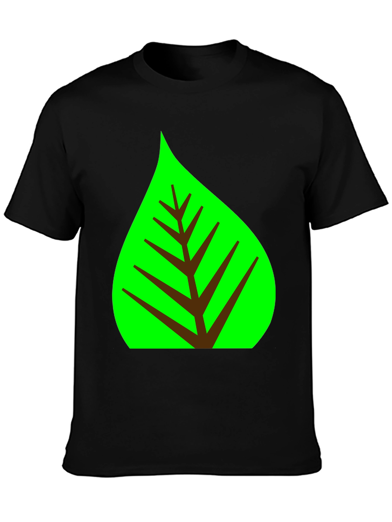 Green Leaf Graphic Tee - Black Cotton Shirt