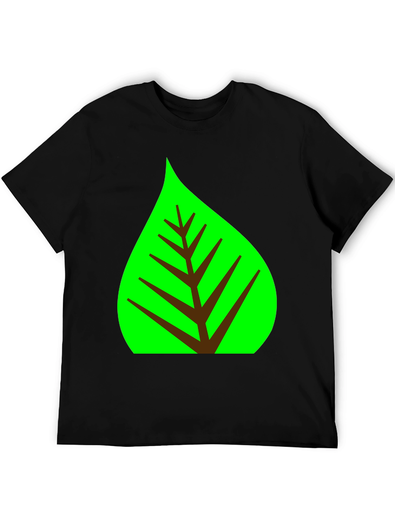 Green Leaf Graphic Tee - Black Cotton Shirt