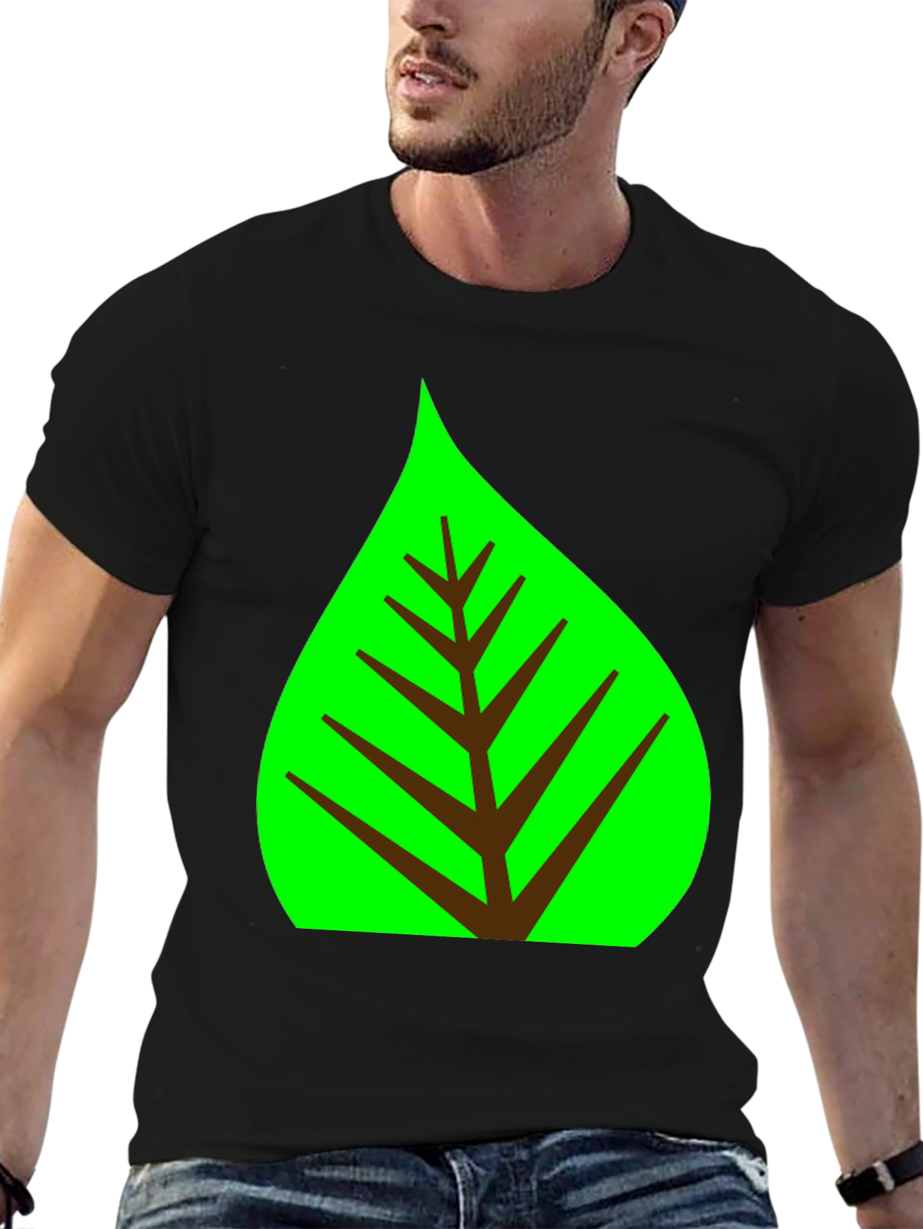 Green Leaf Graphic Tee - Black Cotton Shirt