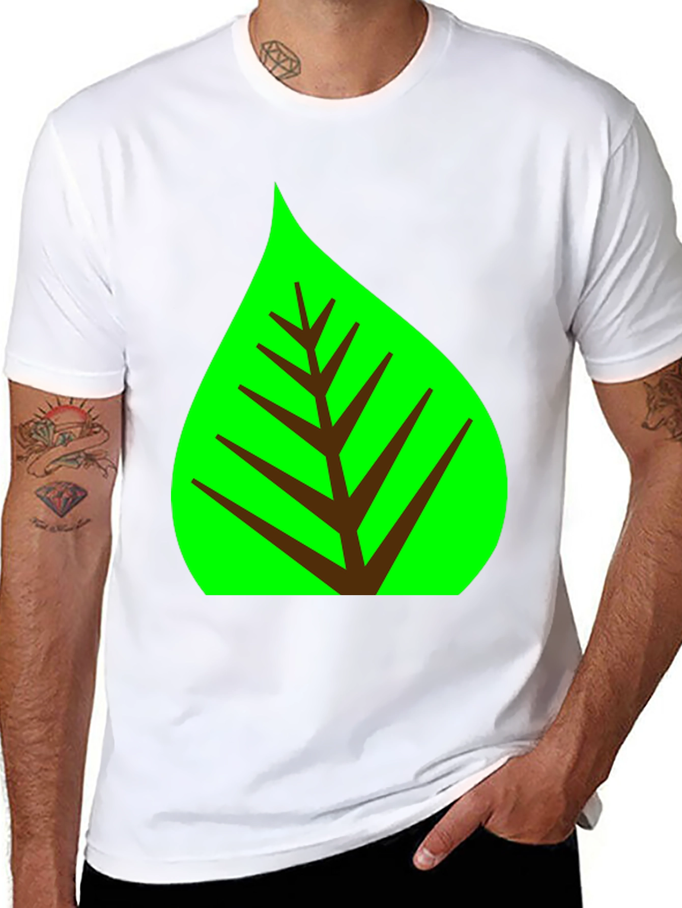 Green Leaf Graphic Tee - Black Cotton Shirt