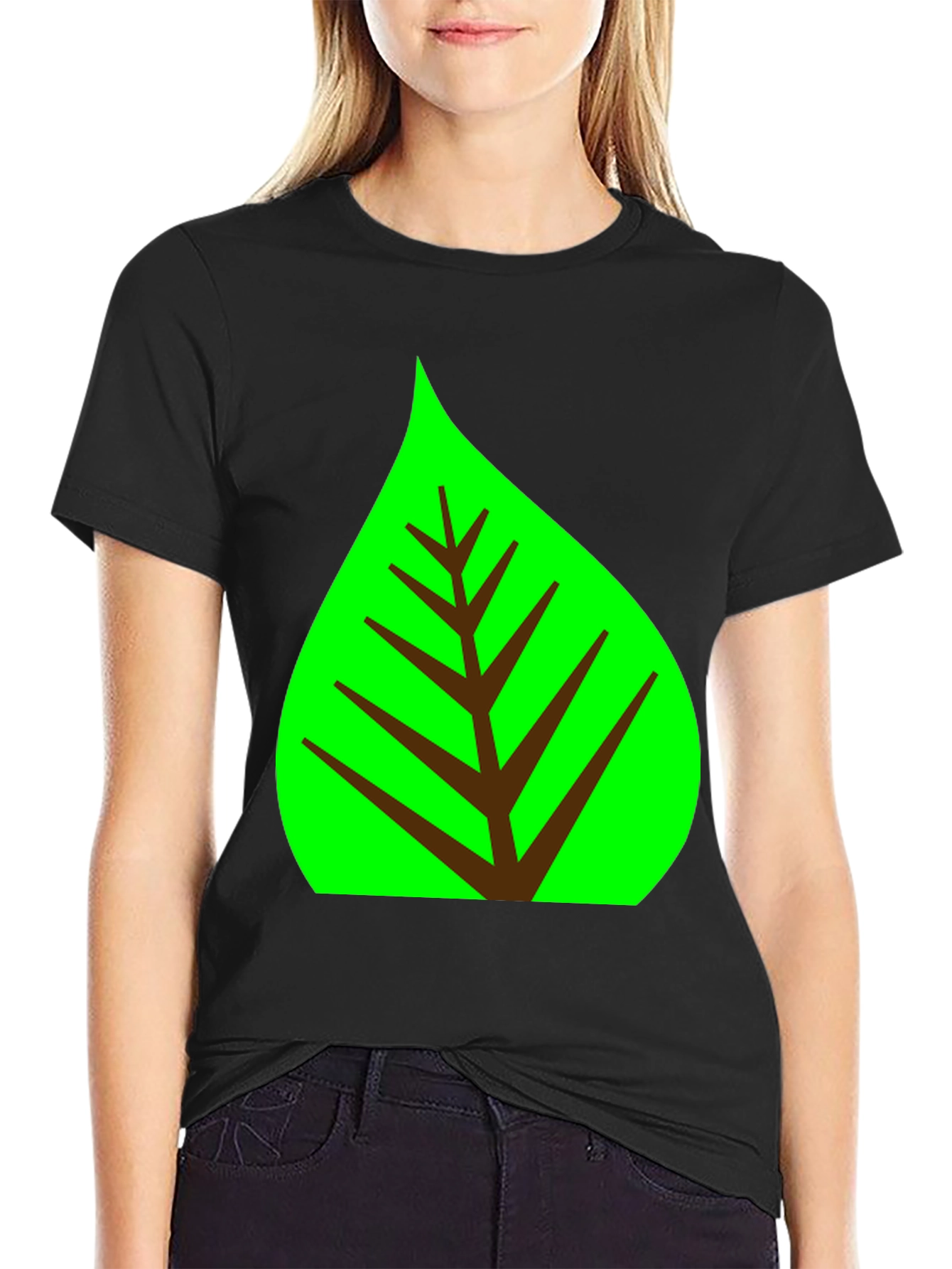 Green Leaf Graphic Tee - Black Cotton Shirt