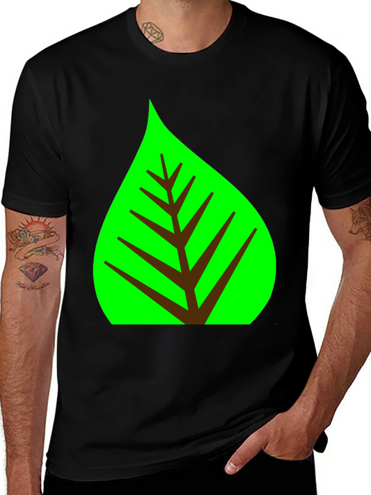 Green Leaf Graphic Tee - Black Cotton Shirt