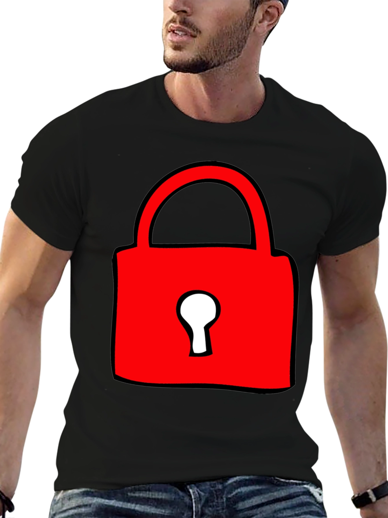 Red Lock Graphic T-Shirt - Casual Cotton Tee