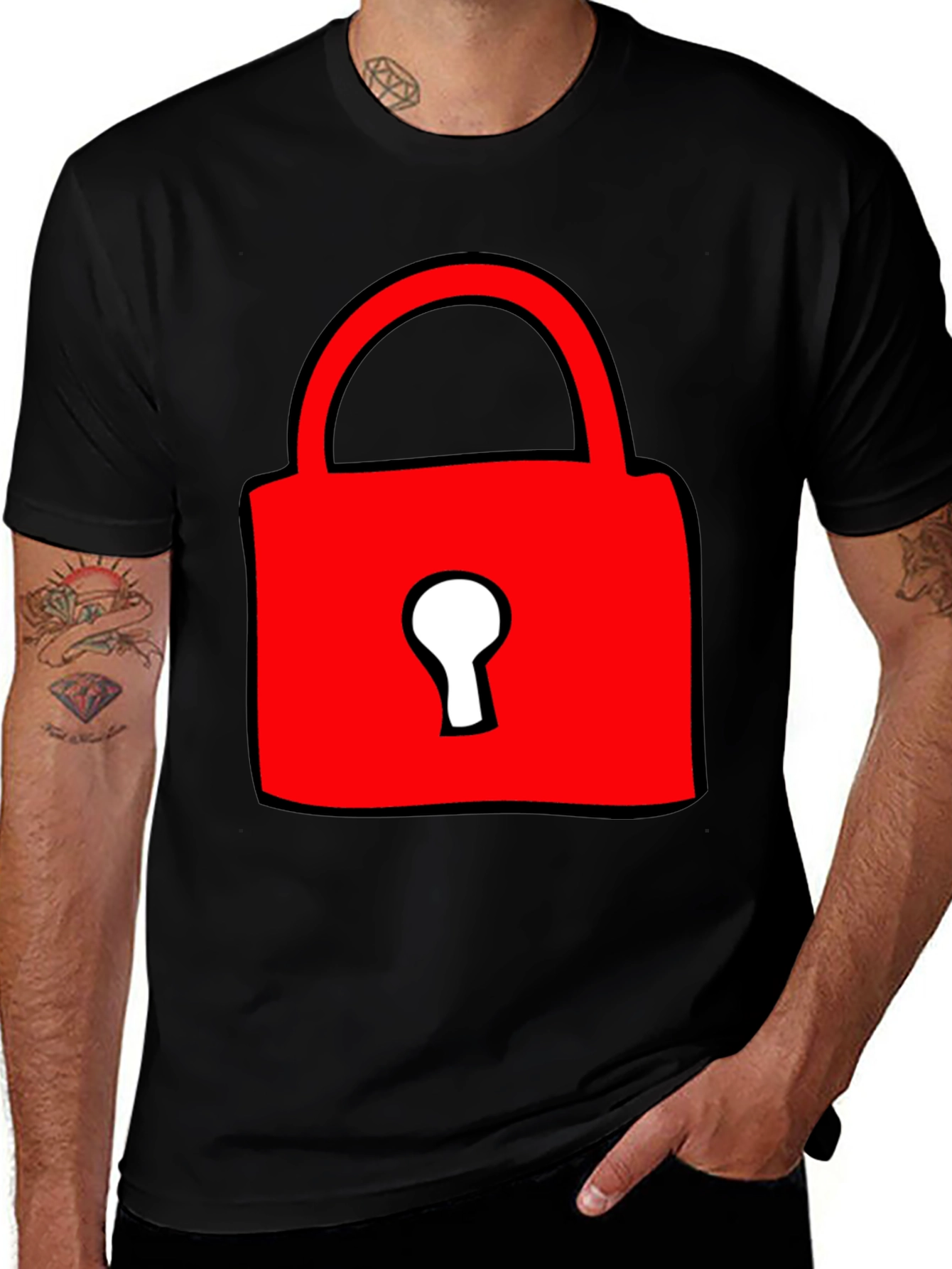 Red Lock Graphic T-Shirt - Casual Cotton Tee