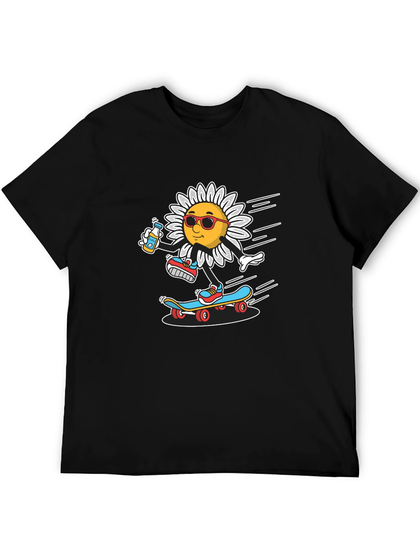 Skateboarding Sunflower Graphic Tee - Black