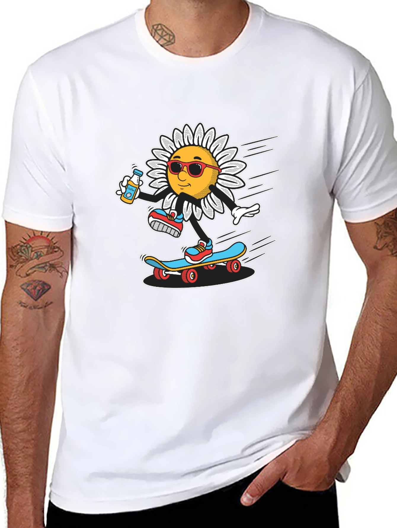 Skateboarding Sunflower Graphic Tee - Black