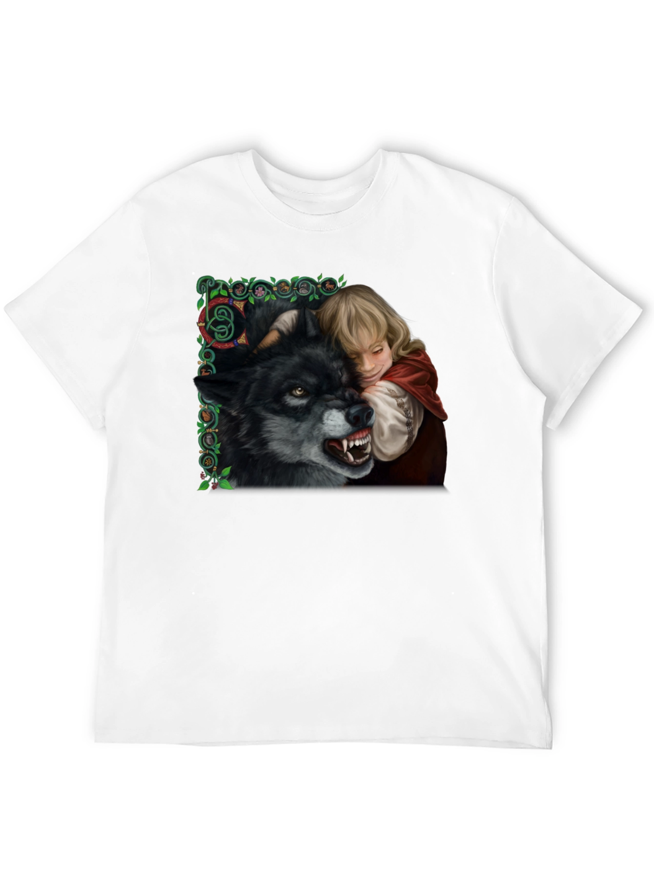 Red Riding Hood Wolf Graphic Black T-Shirt