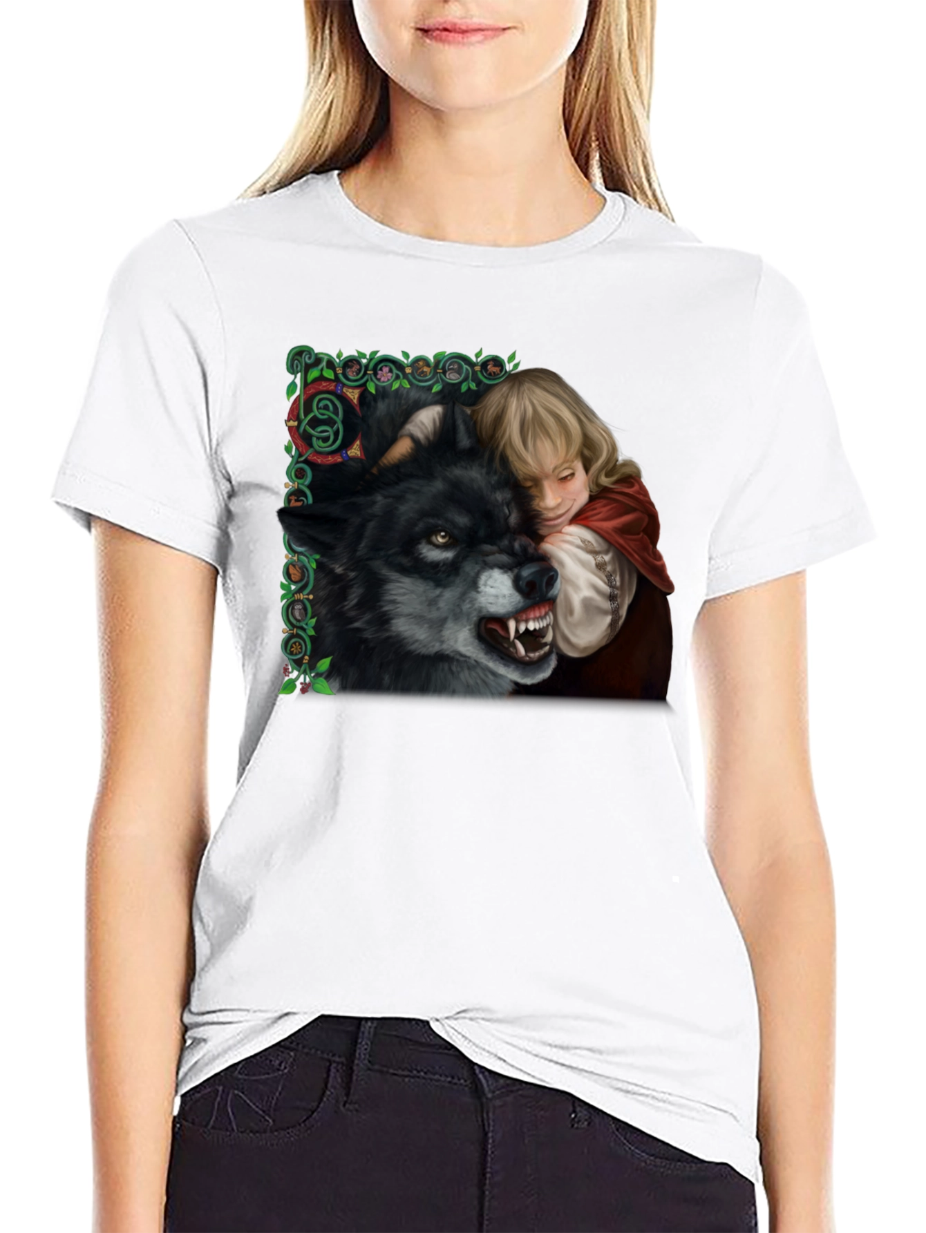 Red Riding Hood Wolf Graphic Black T-Shirt