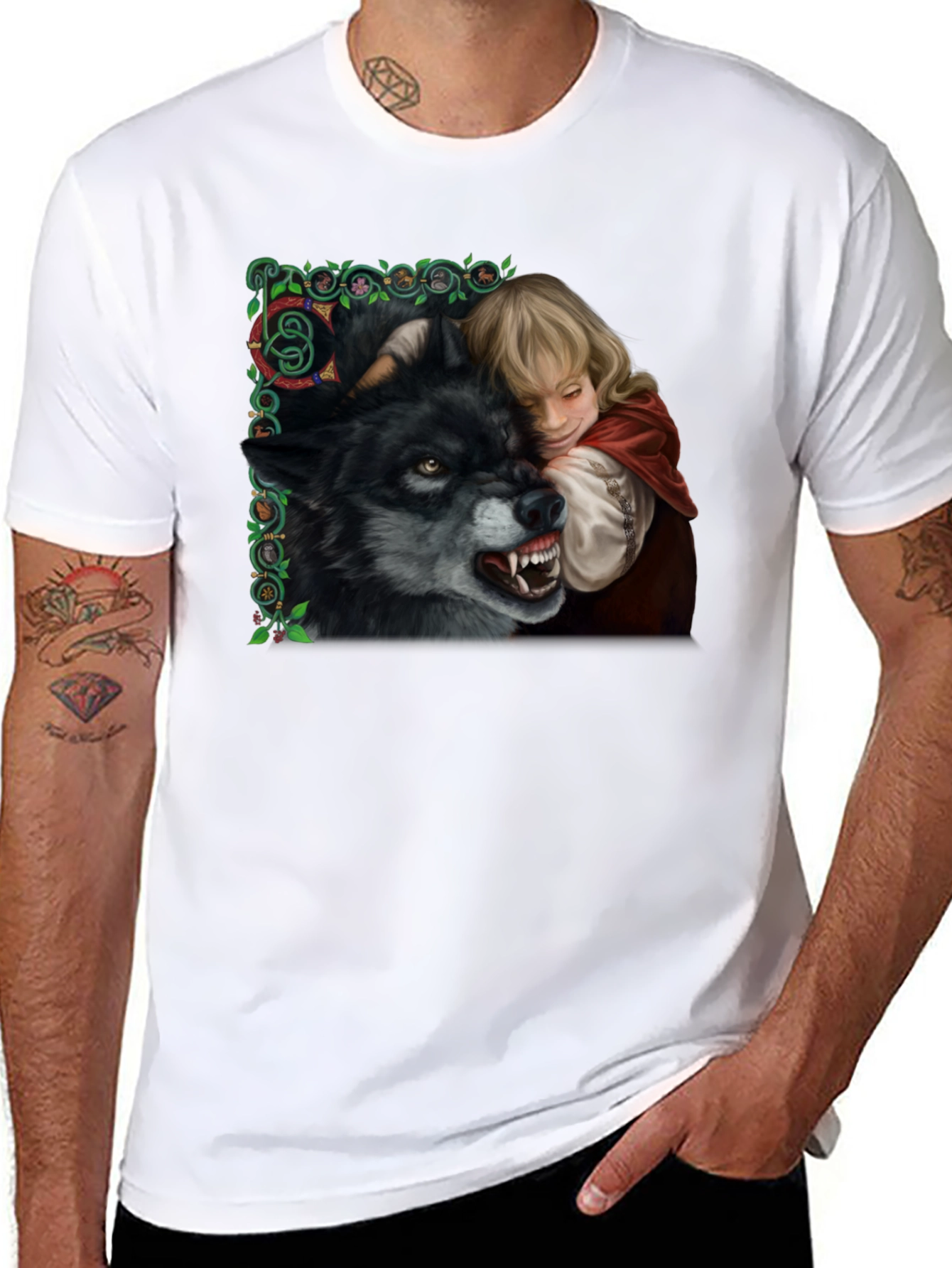 Red Riding Hood Wolf Graphic Black T-Shirt