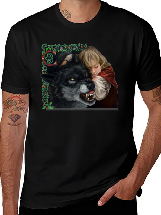 Red Riding Hood Wolf Graphic Black T-Shirt