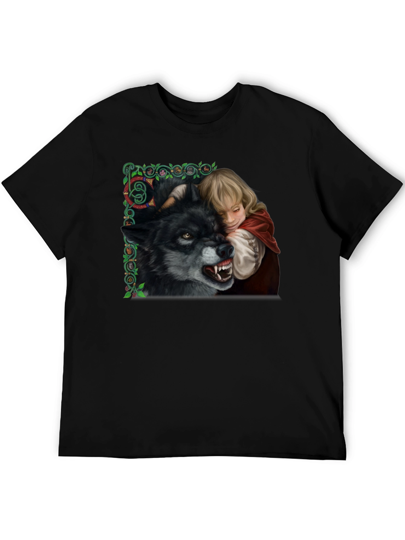 Red Riding Hood Wolf Graphic Black T-Shirt