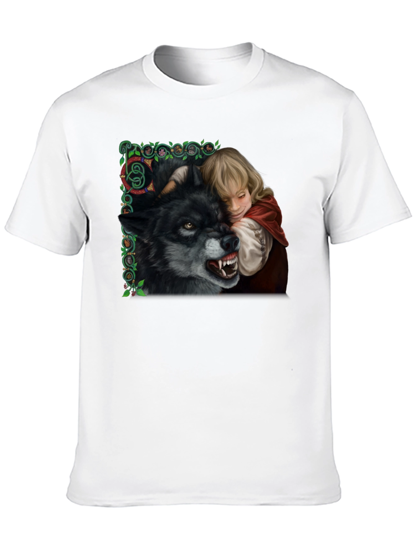 Red Riding Hood Wolf Graphic Black T-Shirt