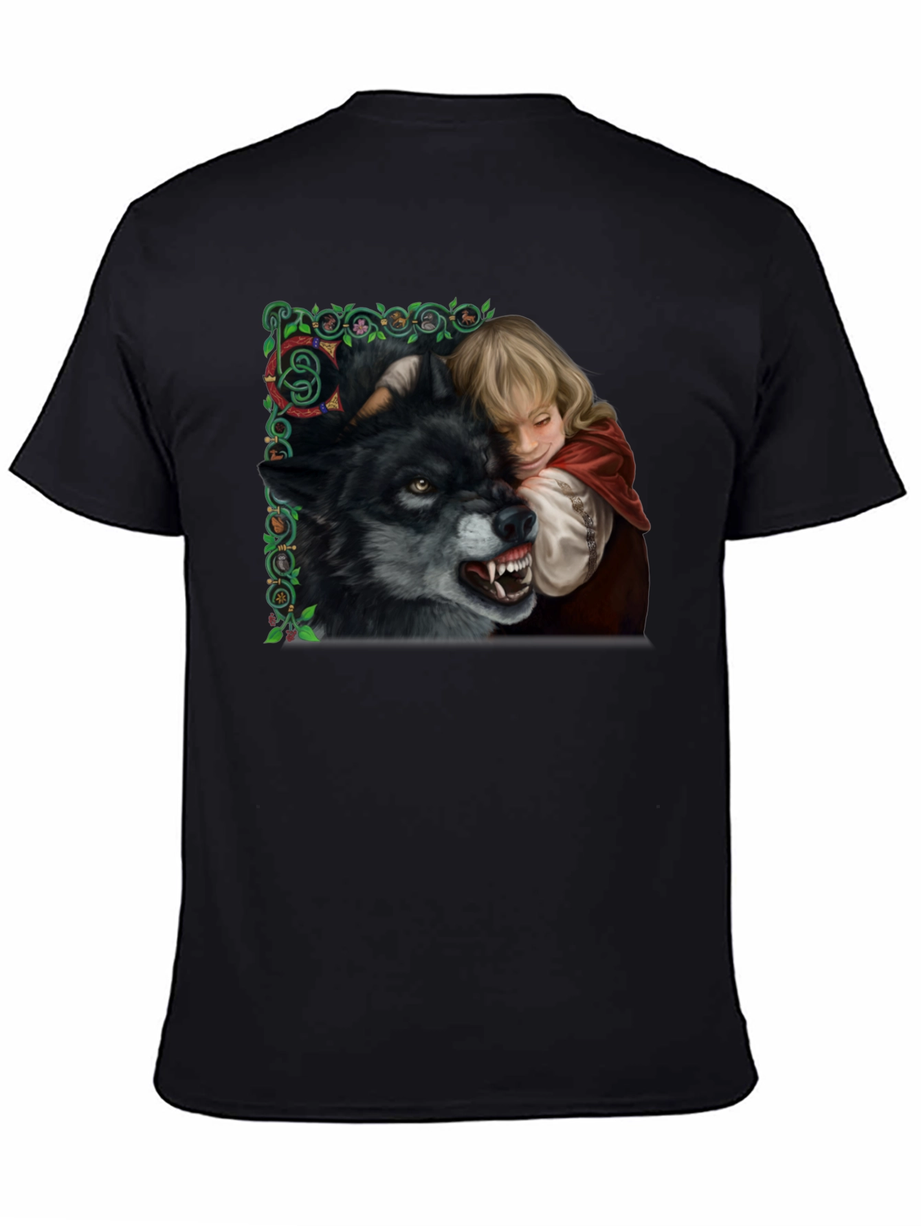 Red Riding Hood Wolf Graphic Black T-Shirt