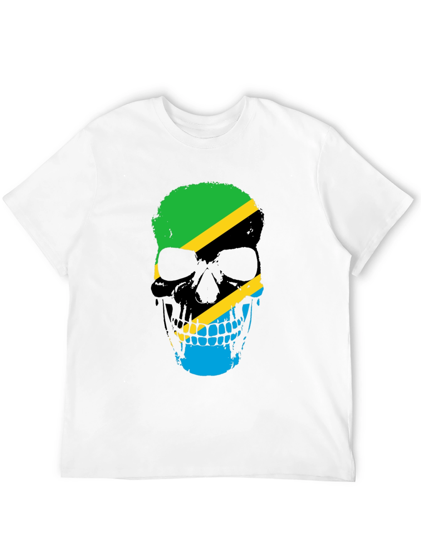 Tanzania Flag Skull Graphic Black T-Shirt