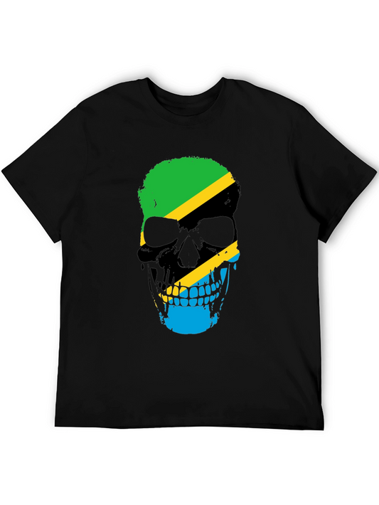Tanzania Flag Skull Graphic Black T-Shirt