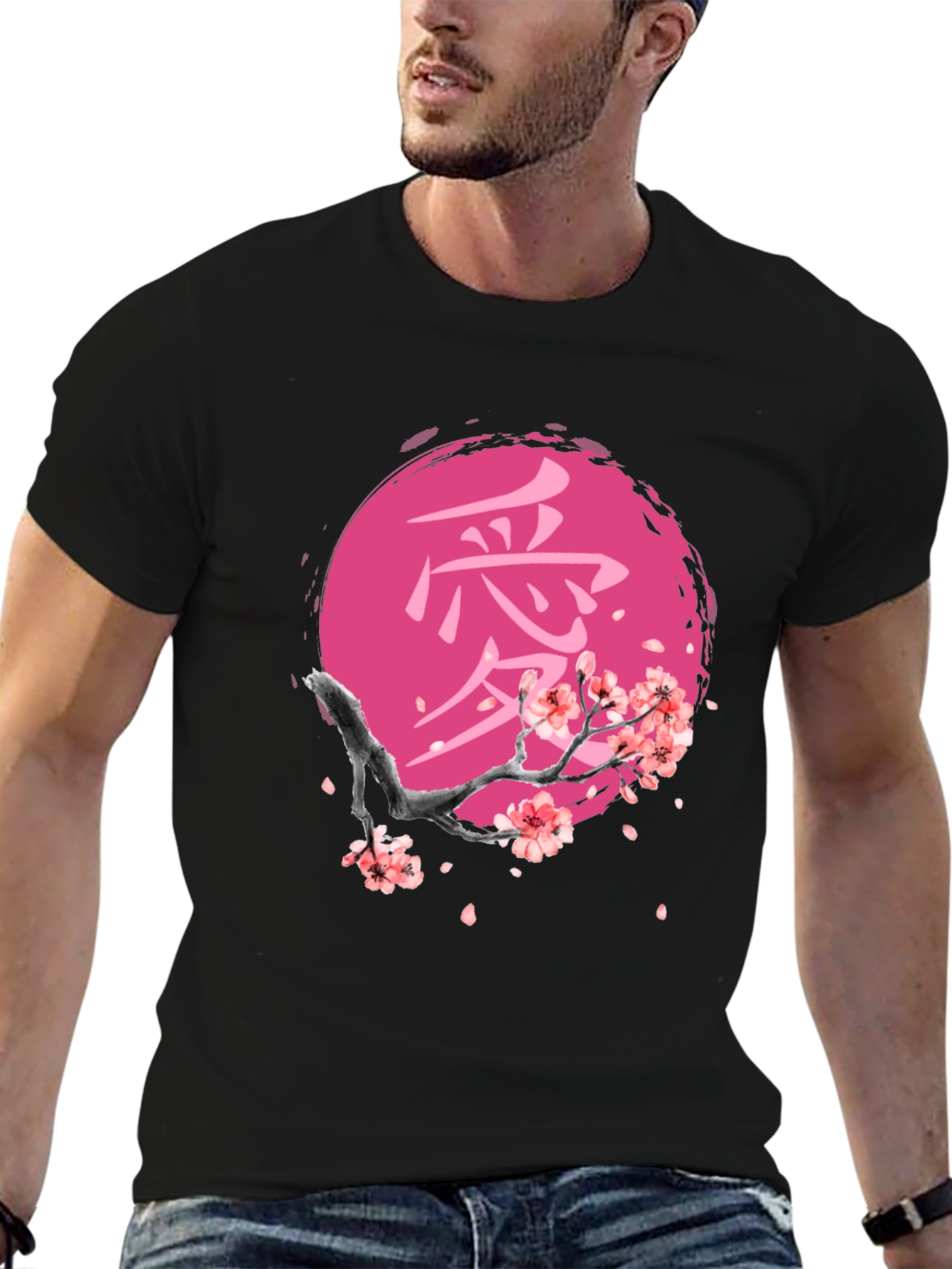 Japanese Cherry Blossom Black T-Shirt