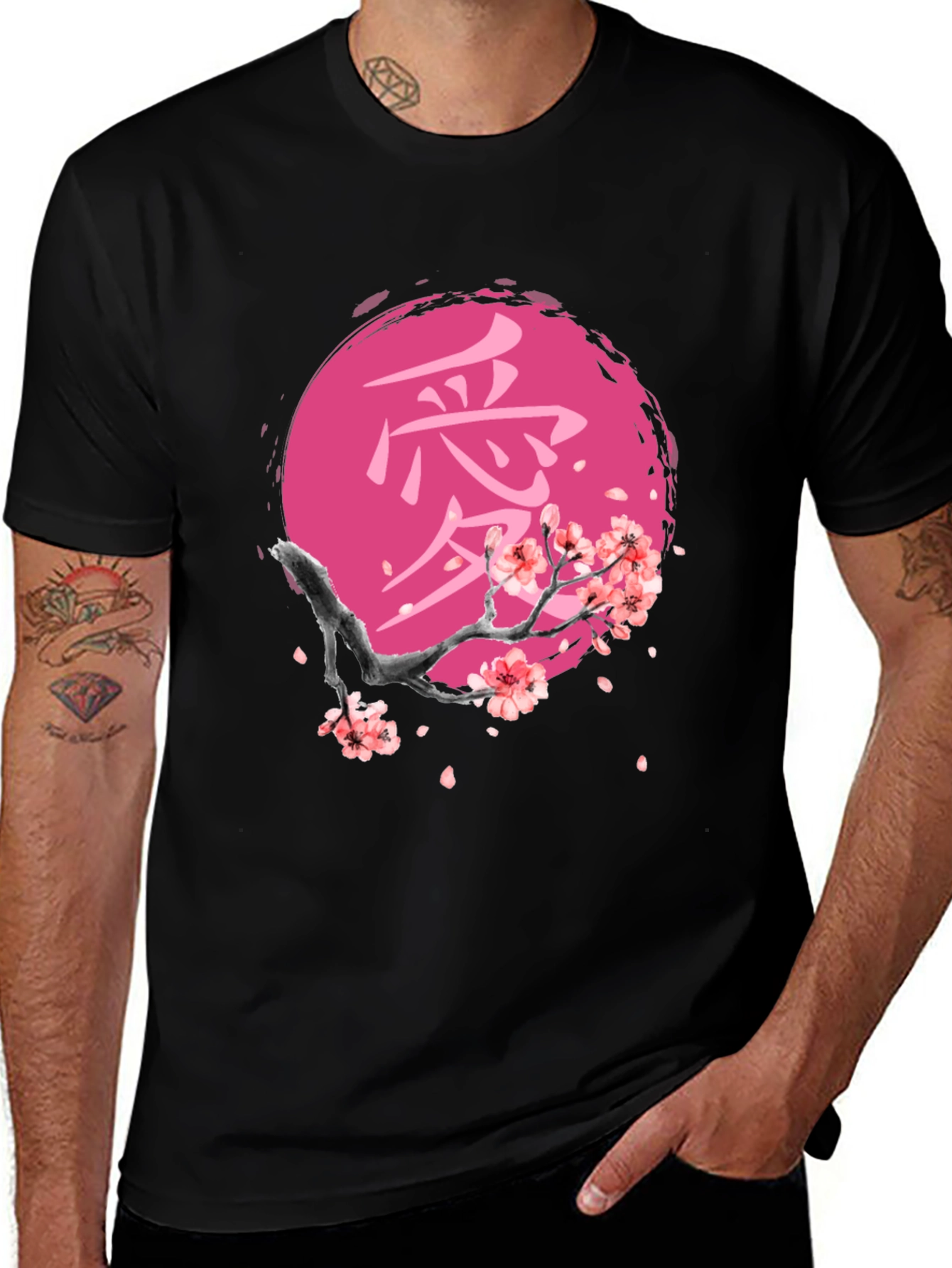 Japanese Cherry Blossom Black T-Shirt