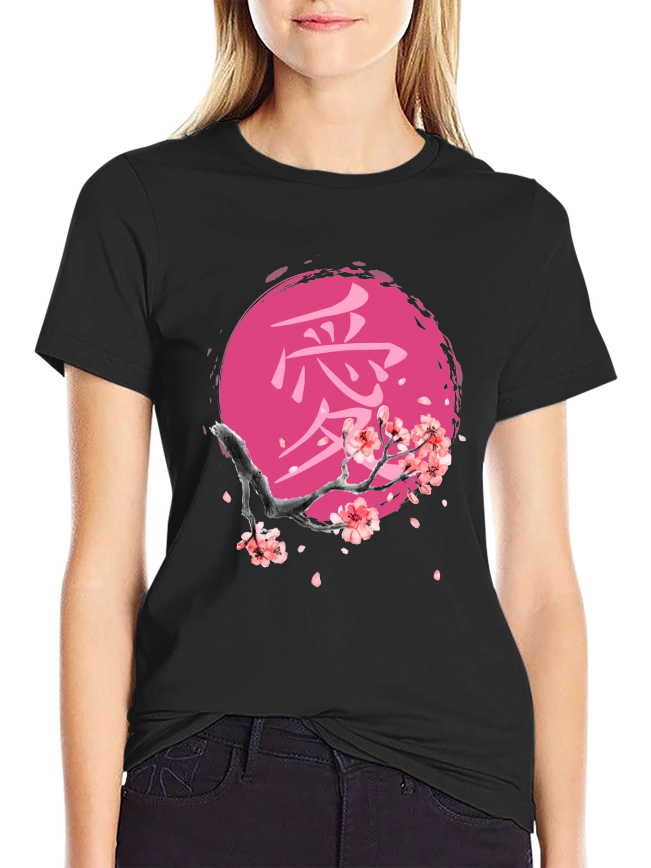 Japanese Cherry Blossom Black T-Shirt