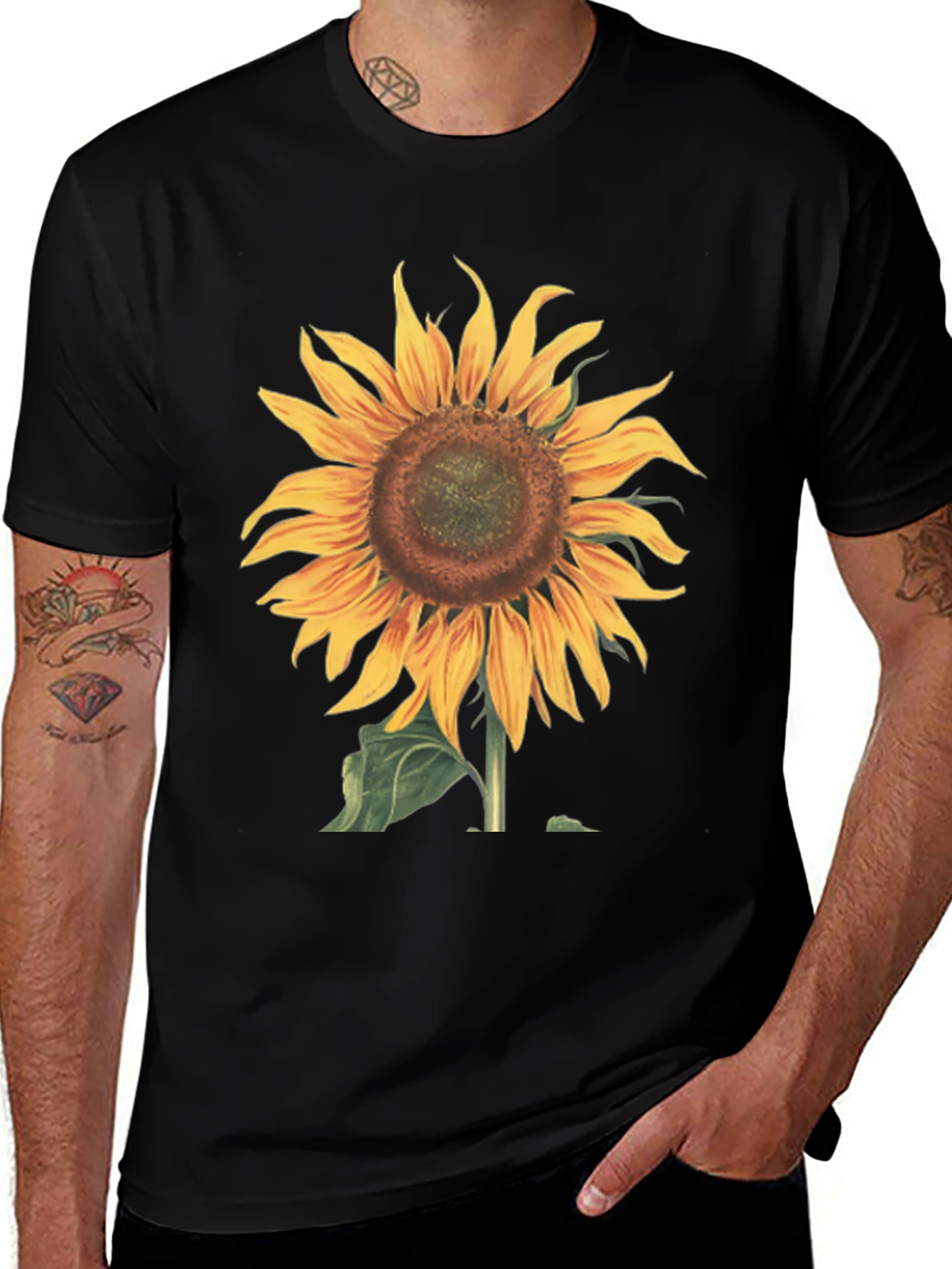 Sunflower Graphic Print Black T-Shirt
