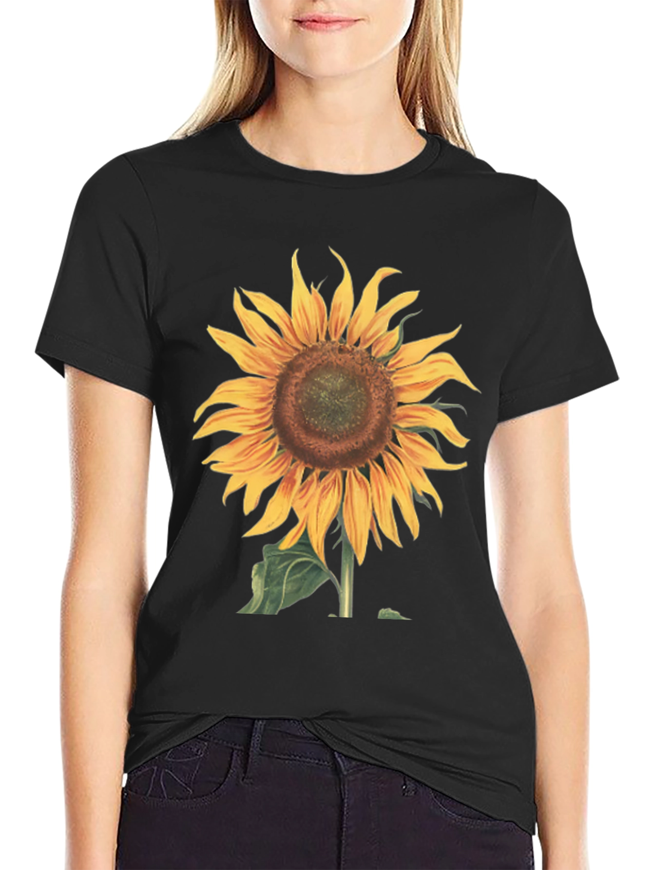 Sunflower Graphic Print Black T-Shirt