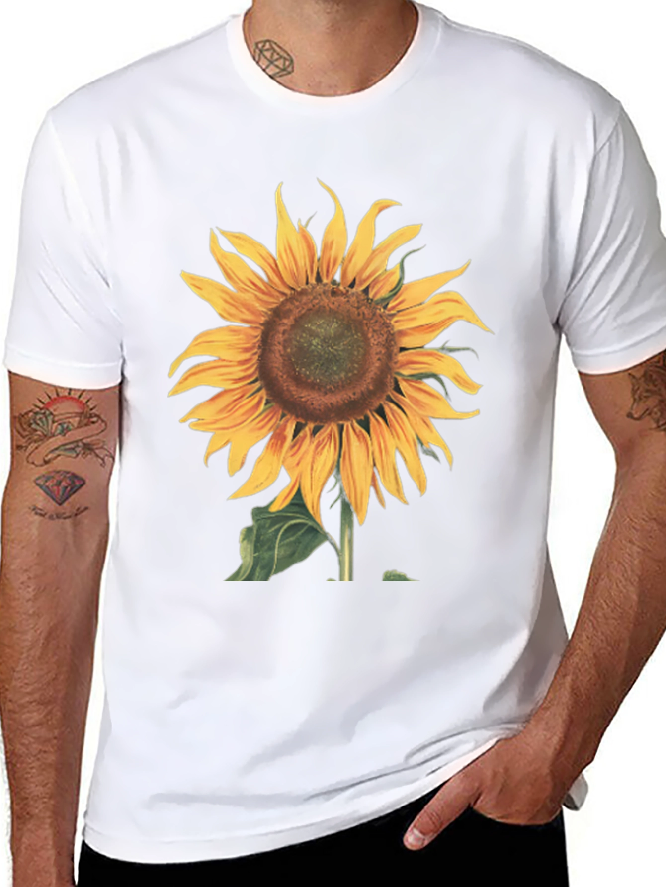 Sunflower Graphic Print Black T-Shirt