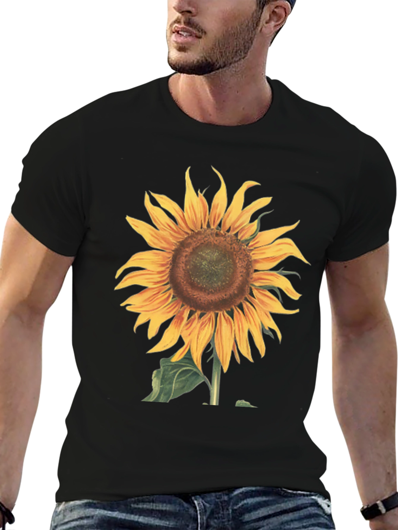 Sunflower Graphic Print Black T-Shirt
