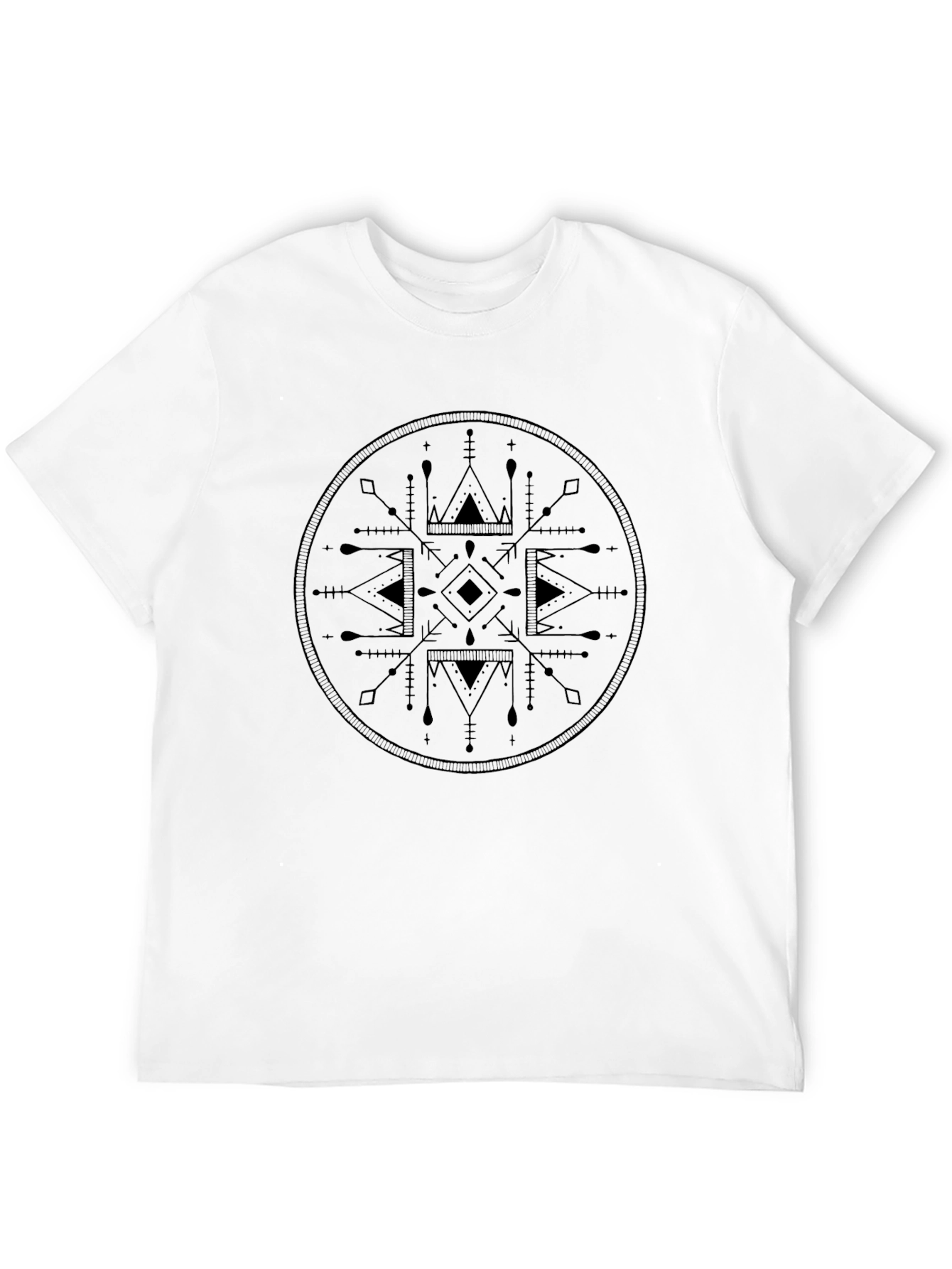 Geometric Print Black Crewneck T-Shirt
