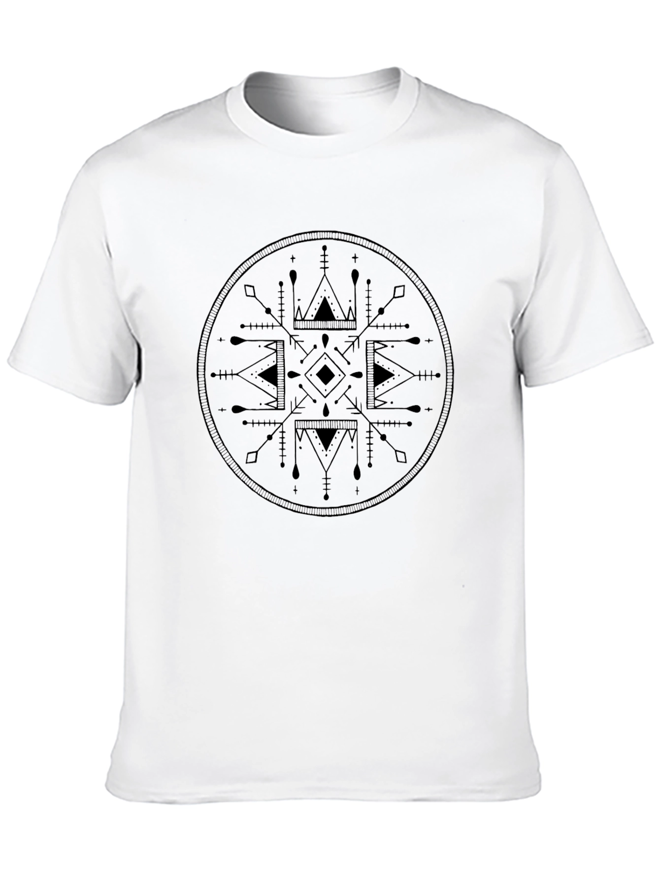 Geometric Print Black Crewneck T-Shirt